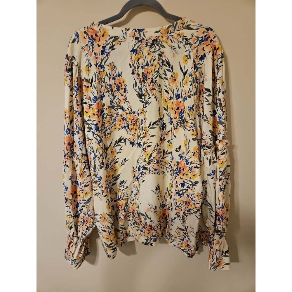 Eloquii Blouse 24 Pink Blue Boho CottageCore Ruffle Puff Sleeve Peasant Top - Picture 9 of 15